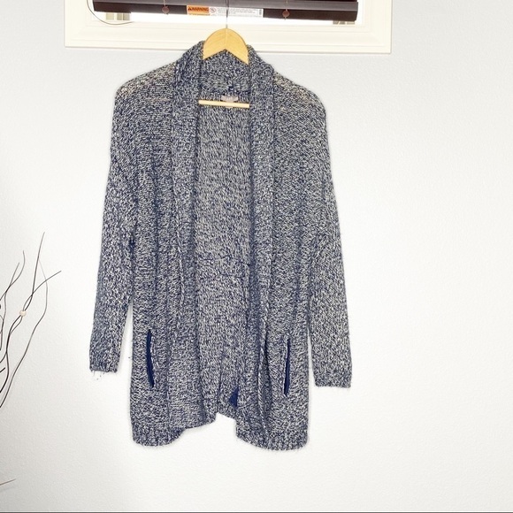 J.Jill Blue White Cardigan heathered Sweater Pockets Small S - Picture 1 of 9